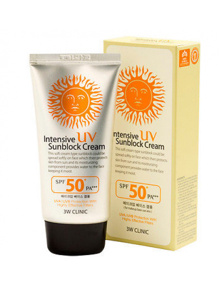 3W Clinic Intensive UV Sun Block Cream SPF 50+ PA+++  Интенсивный солнцезащитный крем для лица 
