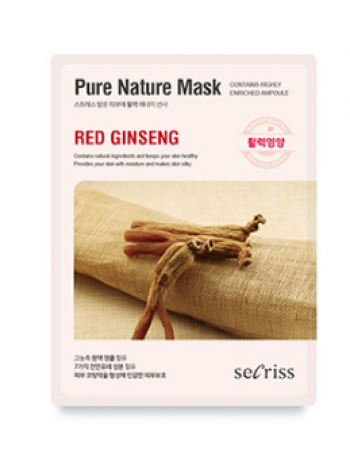 Anskin Secriss Pure Nature Mask Pack- Red ginseng Омолаживающая тканевая маска для лица с красным женьшенем