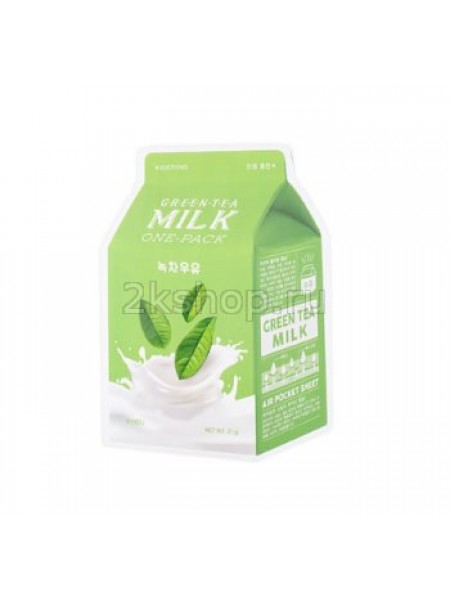 Успокаивающая тканевая маска с экстрактом зеленого чая и гамамелиса A'peiu  Green Tea Milk One-Pack