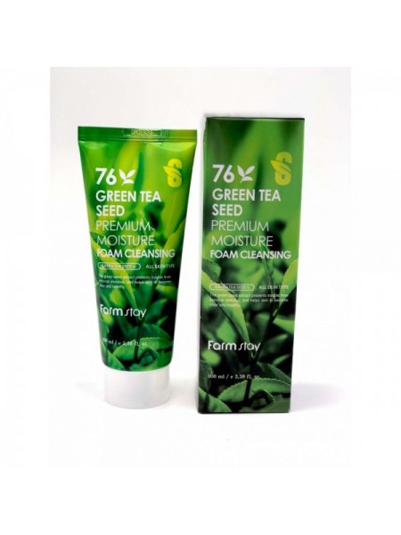 FarmStay Green Tea Seed Premium Moisture Foam Cleansing Увлажняющая очищающая пенка с семенами зеленого чая
