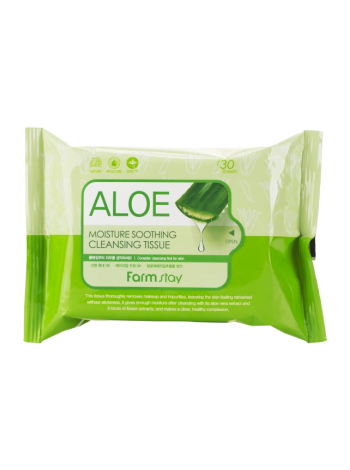 Очищающие увлажняющие салфетки с экстрактом алоэ FarmStay Aloe Moisture Soothing Cleansing Tissue 