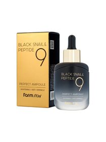 Омолаживающая ампульная сыворотка с муцином черной улитки и пептидами FarmStay Black Snail & Peptide9 Perfect Ampoule 