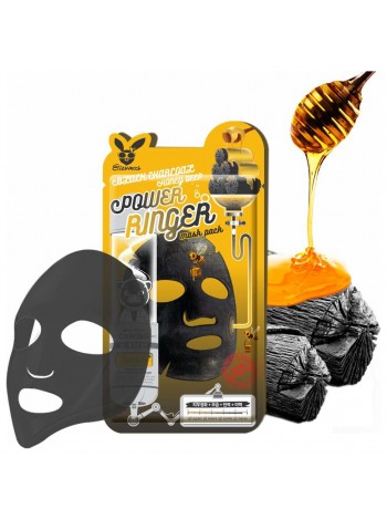 Тканевая маска с углем для сужения пор ELIZAVECCA Black Charcoal Honey Deep Power Ringer Mask Pack